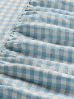Warm Blue Gingham Linen Blend Bed Skirt