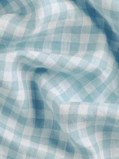 Warm Blue Gingham Linen Blend Duvet Set