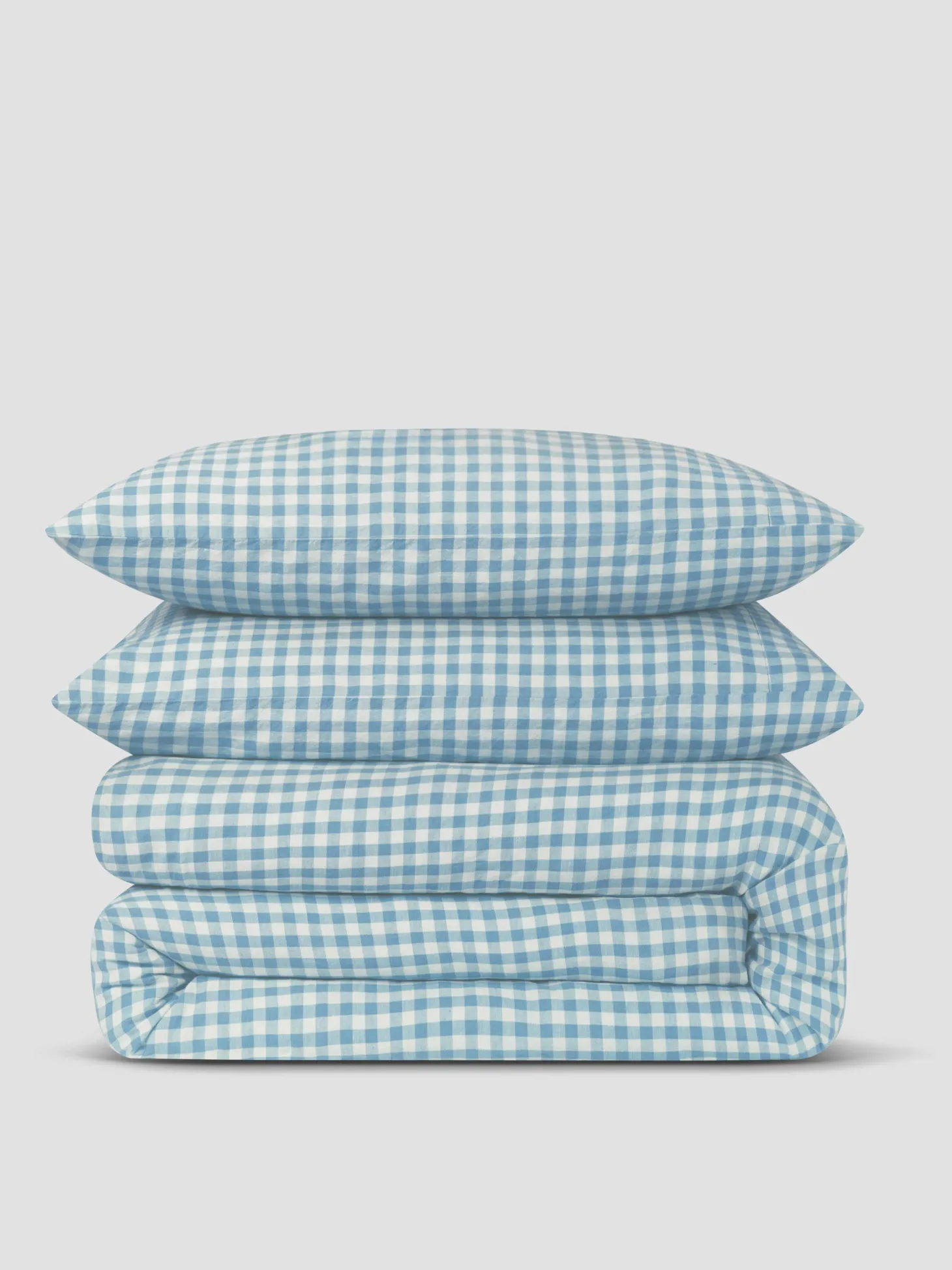 Warm Blue Gingham Linen Blend Duvet Set