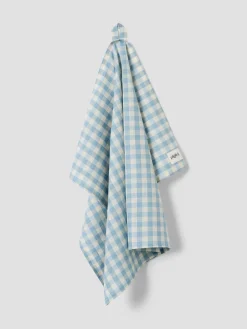 Warm Blue Gingham Linen Blend Tea Towel