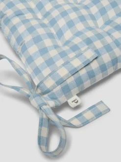 Warm Blue Gingham Linen Blend Seat Pad