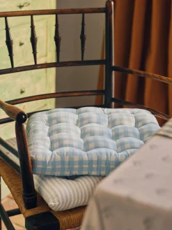 Warm Blue Gingham Linen Blend Seat Pad
