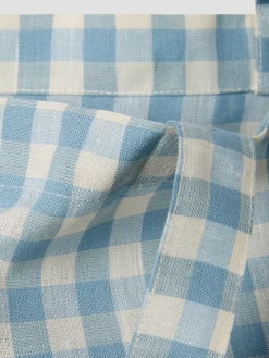 Warm Blue Gingham Linen Blend Tote Bag
