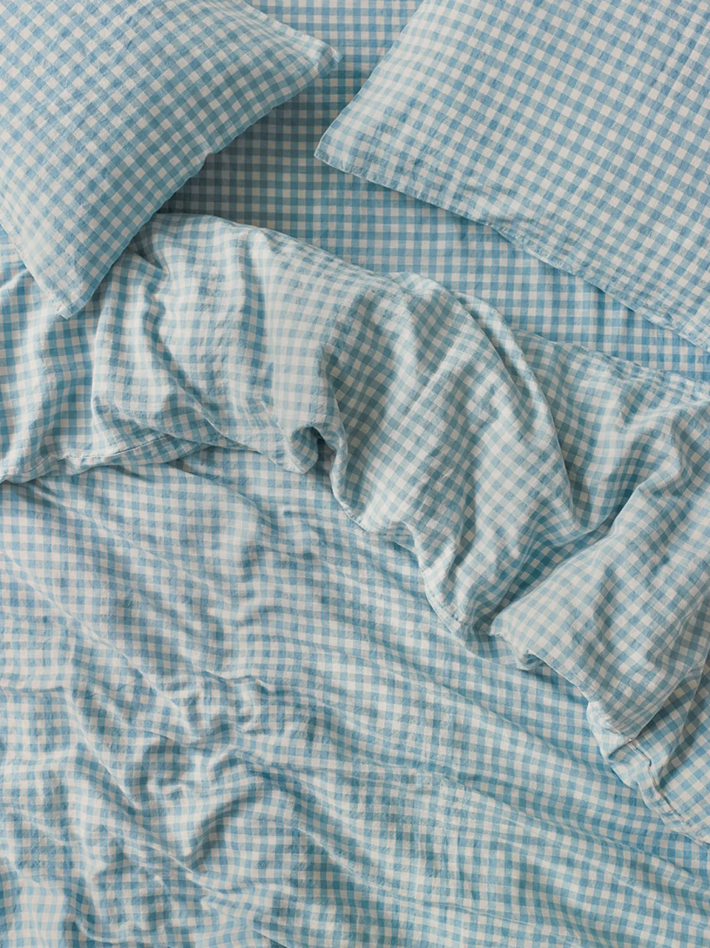 Warm Blue Gingham 100% Linen Duvet Cover