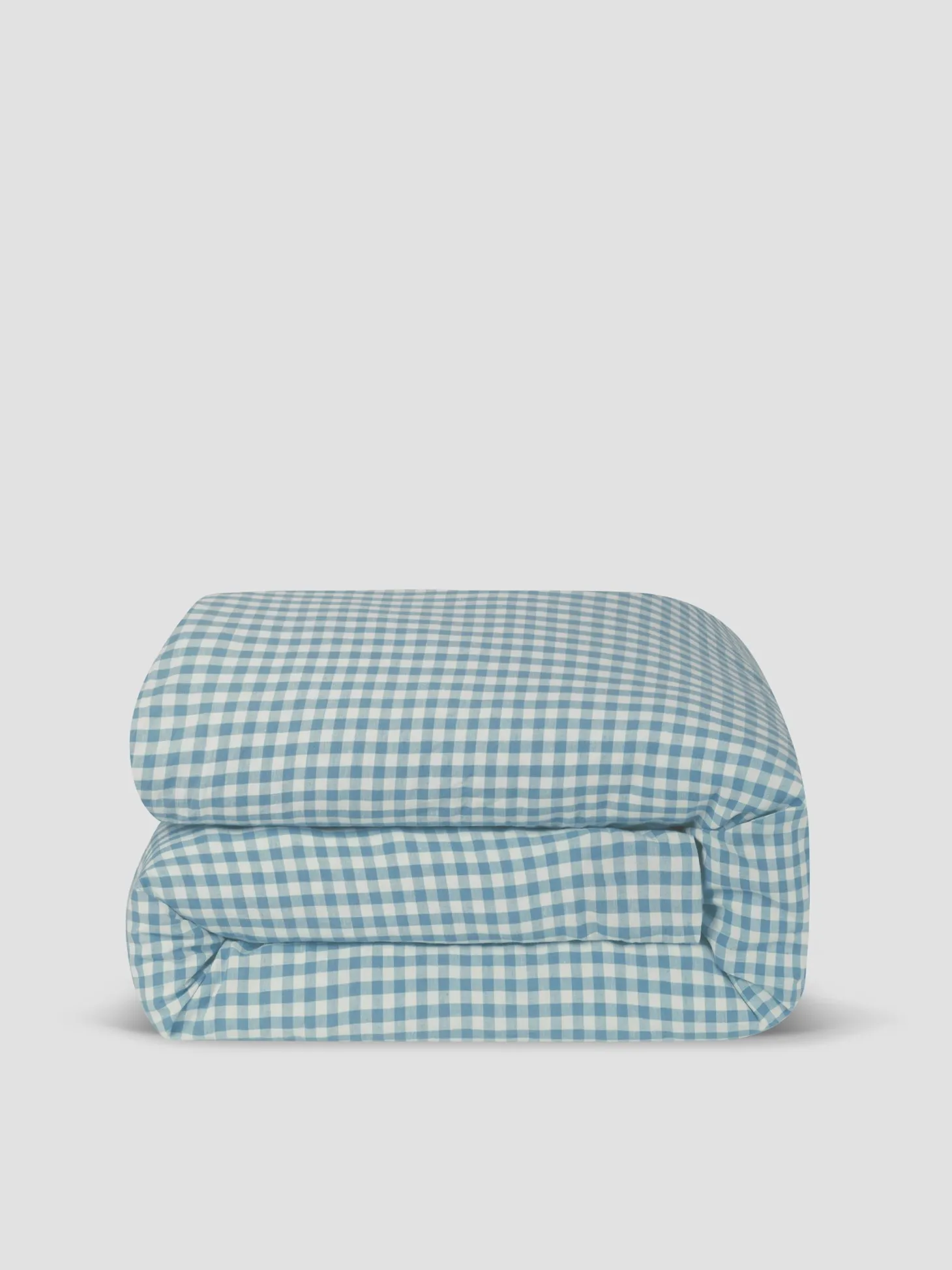 Warm Blue Gingham 100% Linen Duvet Cover