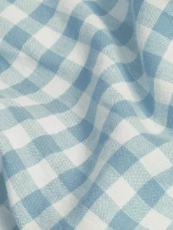 Warm Blue Gingham 100% Linen Fitted Sheet