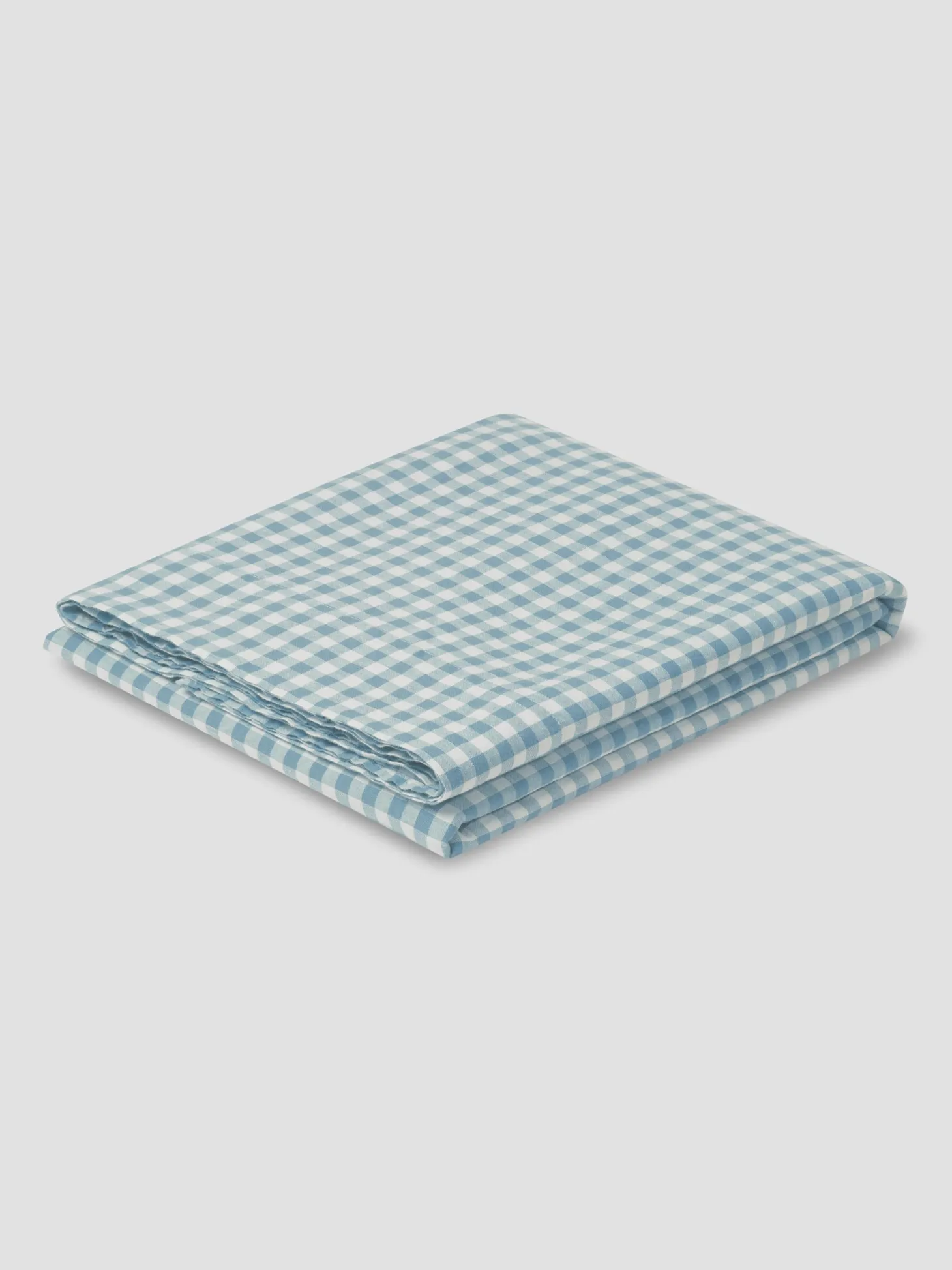 Warm Blue Gingham 100% Linen Flat Sheet