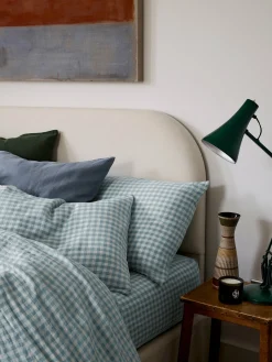 Warm Blue Gingham 100% Linen Pillowcases (Pair)