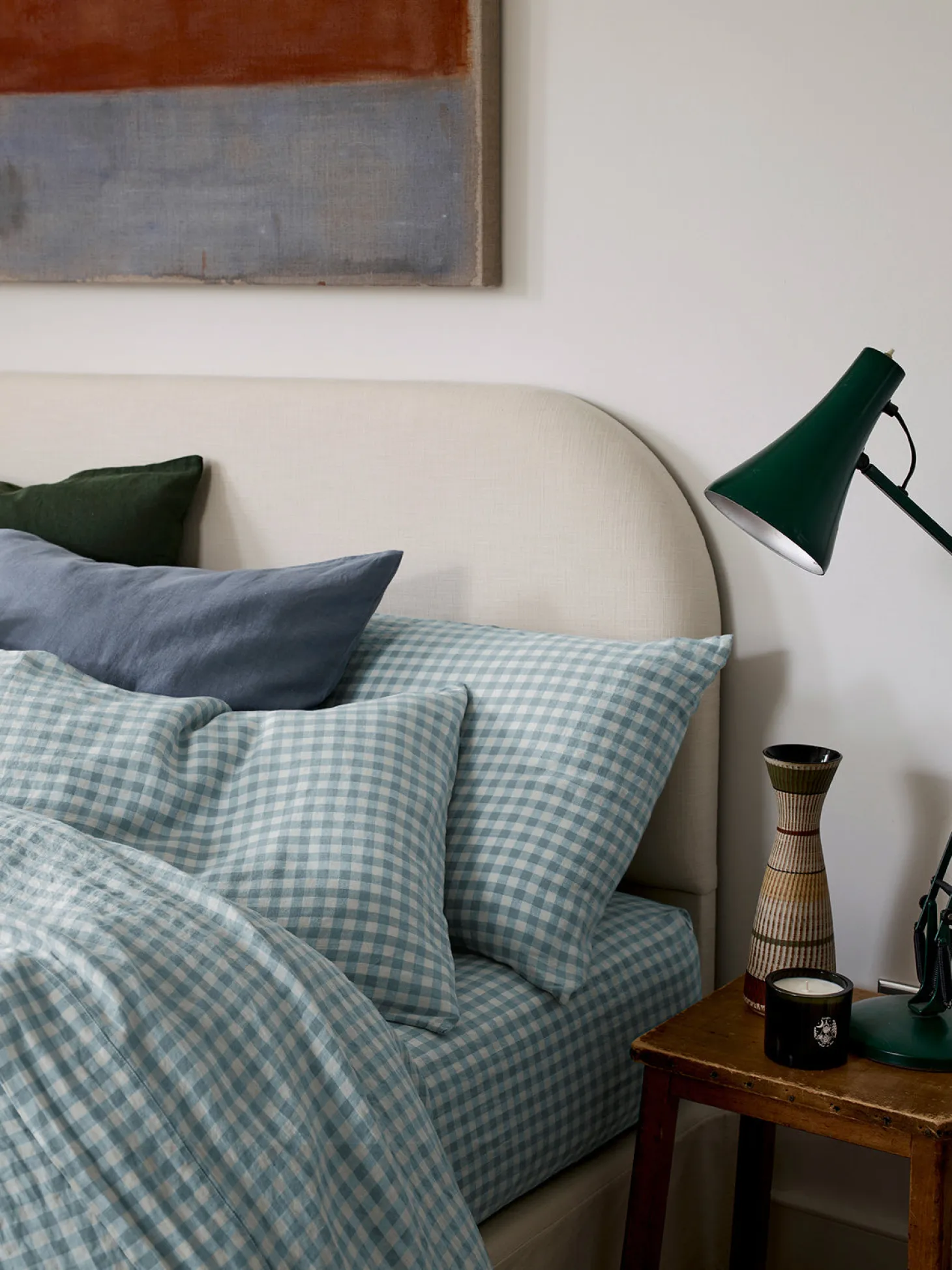 Warm Blue Gingham 100% Linen Pillowcases (Pair)