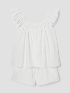 White Embroidered Cotton Frill Cami Shorts Set