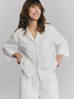 White Floral Embroidered Cotton Cropped Pants Set