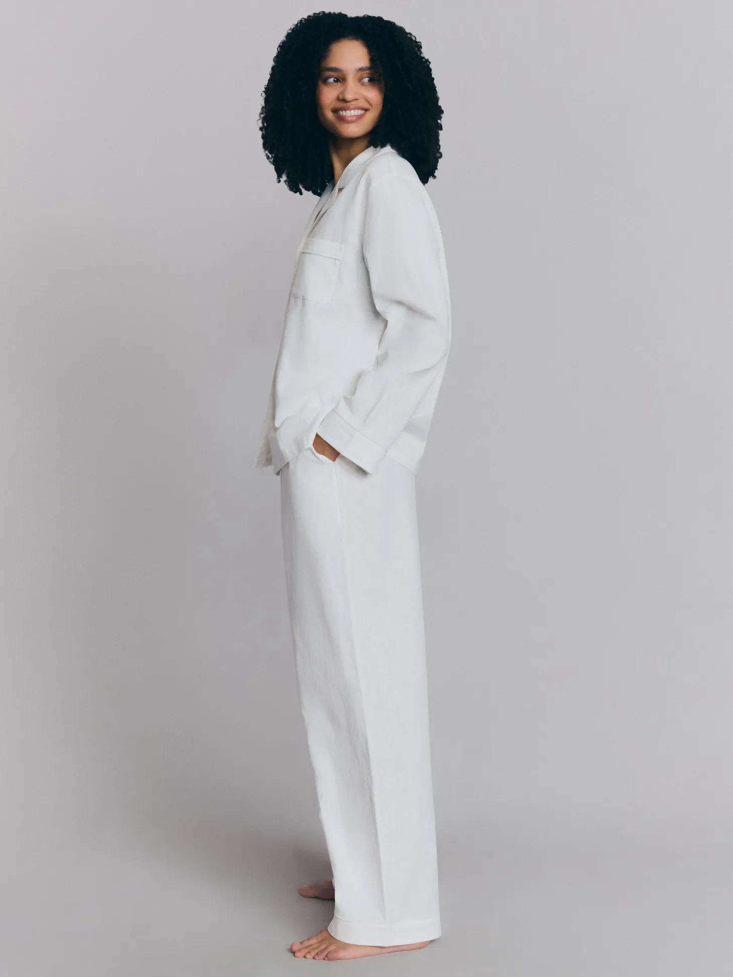 White Linen Blend Pajama Set