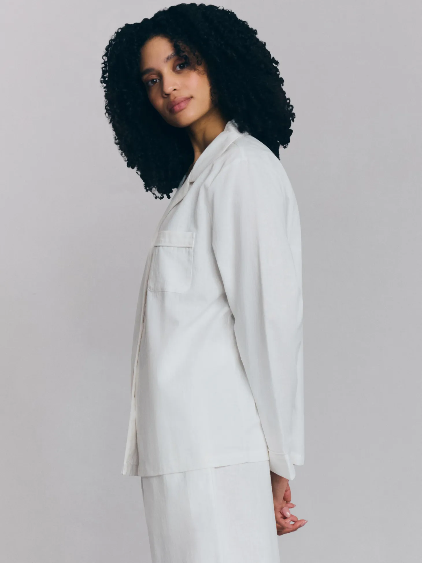 White Linen Blend Pajama Set