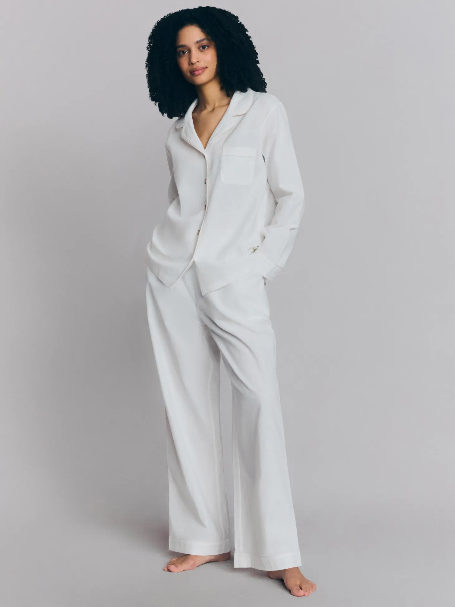 White Linen Blend Pajama Set